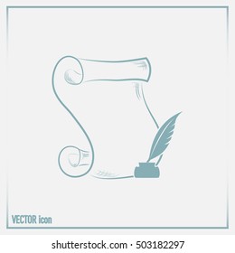 ncient parchment sheet of paper and a quill to write icon