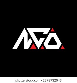 NCO triangle letter logo design with triangle shape. NCO triangle logo design monogram. NCO triangle vector logo template with red color. NCO triangular logo Simple, Elegant, and Luxurious design.