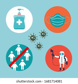 n-CoV Corona Virus prevention. how to prevent coronavirus.  health and medical Wuhan vector illustration. Hand Sanitize,Surgery Mask, Hazmat Clothes.