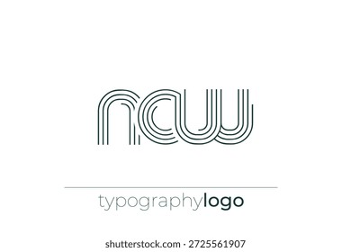Logotipo da tipografia geométrica moderna da NCW. Composição moderna e elegante com uma ilustração de logotipo de tipografia monocromática projetada com linhas intrincadas.