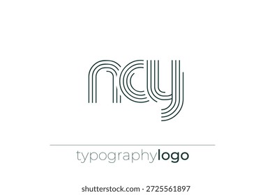 NCY moderno logotipo de tipografia geométrica. Composição moderna e elegante com uma ilustração de logotipo de tipografia monocromática projetada com linhas intrincadas.