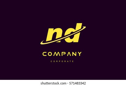 nd alphabet small letter combination purple yellow swoosh modern creative vector logo icon sign design template 