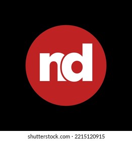Icono ilustrativo de las letras iniciales del nombre de la compañía ND. Monograma redondo rojo ND.