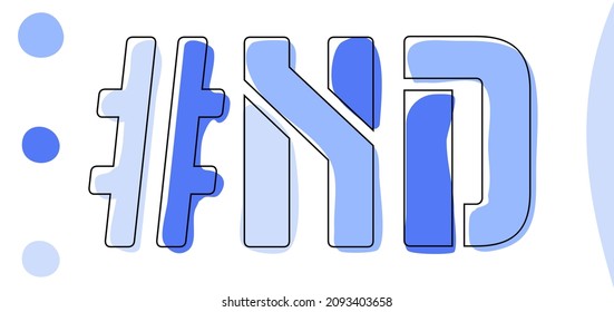 ND Hashtag. Isolate curves doodle letters. Blue colors. Hashtag #ND is abbreviation for the US American North Dakota for social network, web resources, mobile apps.