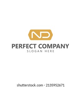 ND initial based vector logo within gold box. Logo for product, brand, business, apps, company, and organization.