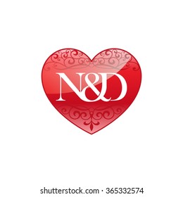 N&D initial letter logo with ornament heart shape