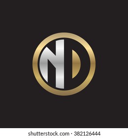 ND initial letters circle elegant logo golden silver black background