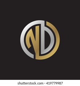 ND initial letters looping linked circle elegant logo golden silver black background