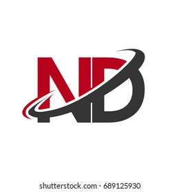 ND initial logo company name colored red and black swoosh design, isolated on white background. vector logo for business and company identity.