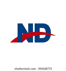 ND initial overlapping swoosh letter logo blue red