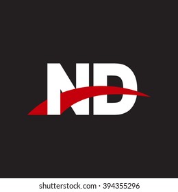 ND initial overlapping swoosh letter logo white red black background