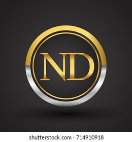 ND Letter logo in a circle, gold and silver colored. Vector design template elements for your business or company identity.