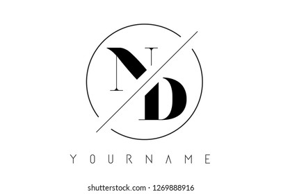 ND Letter Logo with Cutted and Intersected Design and Round Frame Vector Illustration