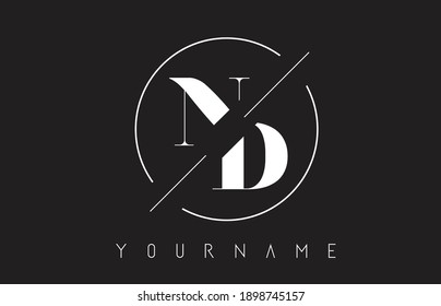 ND Letter Logo with Cutted and Intersected Design and Round Frame Vector Illustration