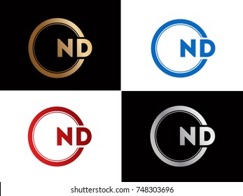 ND Letter logo Design in a circle. Blue Red and silver gold colored
