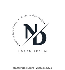 ND Letter Logo Design with a Creative Cut. Creative logo design