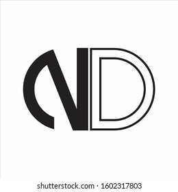 ND Letter logo monogram with oval shape negative space design template white background