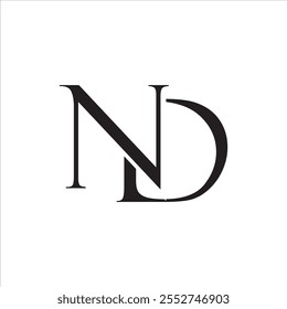 "ND letter logo: A sleek and professional monogram design combining the letters 'N' and 'D' with clean lines and elegant typography, perfect for modern branding in any industry."