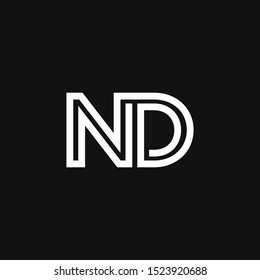 ND Logo Letter Initial Logo Designs Template with white and Black Background