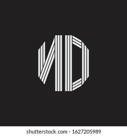 ND Logo monogram with outline style linked isolated on black background