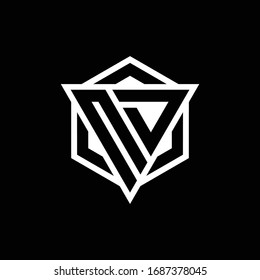 ND logo monogram with triangle and hexagon shape combination isolated on back and white colors