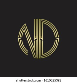 ND Logo monogram triple ribbon style line design template isolated with gold color