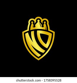 ND-Monogramm-Logo mit Schild- und Krondesign-Vorlage einzeln auf schwarzem Hintergrund