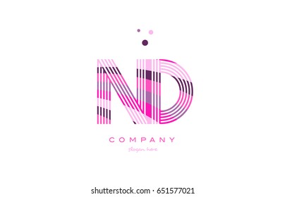 nd n d alphabet letter logo pink purple line font creative text dots company vector icon design template