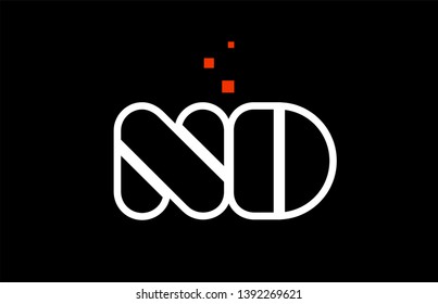 ND N D black white red dots alphabet letter combination suitable as a logo icon design for a company or business