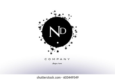 nd n d  black white circle grunge splash vintage retro alphabet company logo design vector icon template