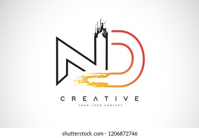 ND N D  Creative Modern Logo Design Vetor with Orange and Black Colors. Monogram Stroke Letter Design.