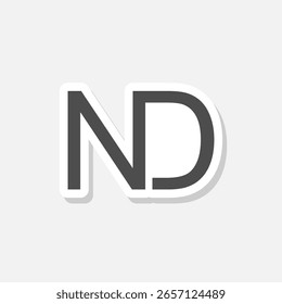Etiqueta engomada del diseño del logotipo de la letra de ND aislada en fondo gris