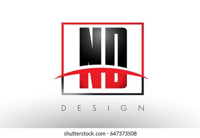 ND N D Logo Letters with Red and Black Colors and Swoosh. Creative Letter Design Vector.
