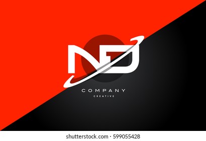 nd n d  red black white technology swoosh alphabet company letter logo design vector icon template 