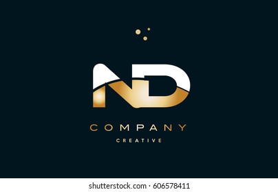 nd n d  white yellow gold golden metal metallic luxury alphabet company letter logo design vector icon template