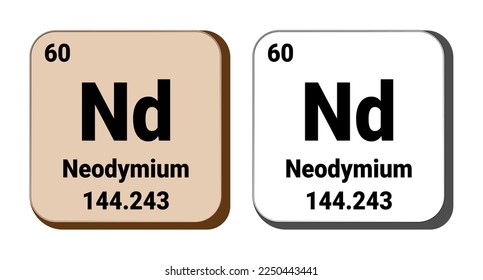Nd, Neodymium element vector icon, periodic table element. Vector illustration EPS 10 File. Isolated on white background.