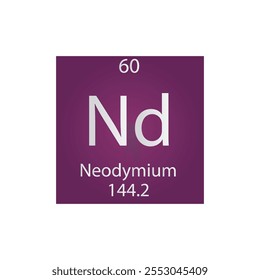 Nd Tabela Periódica Do Elemento Químico Lantanídeo Neodímio. Simples ilustração de vetor quadrado plano, simples ícone de estilo limpo com massa molar e número atômico para Lab, ciência ou classe de química.