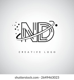 ND Orbit Monogram Logo - Futuristic Minimal Letter mark with Circular Line Art, Tech-Inspired Dots and Space Motion Concept for Modern Branding Identity (Logotipo de Monograma de Órbita ND - Marca de Letra Mínima Futurista com Linha de Arte Circular, Pontos Inspirados na Tecnologia e Conceito de Movimento Espacial para Identidade de Marca Moderna)