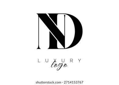 Logotipo de la tipografía del monograma de la letra de ND Serif para la identidad elegante de la marca de Premium