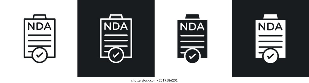 NDA icon collection in black and white filled and stroke line style.