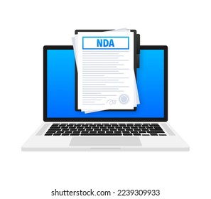 NDA - Non disclosure agreement Document on laptop screen, contract. Privacy, Agreement document.
