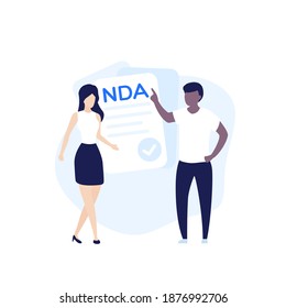 NDA, Non disclosure agreement, vector illustration with people