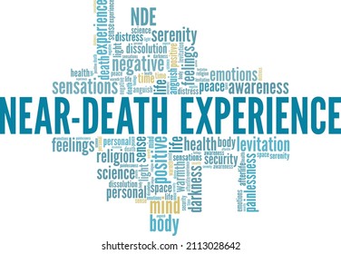 NDE    Near Death Experience conceptual vector illustration word cloud isolated white background 