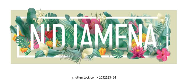 N'DJAMEN City Typographic Floral Framed Vector Card Design