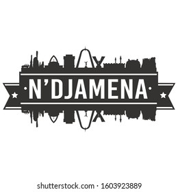 N'Djamena Chad Skyline. Banner Vector Design Silhouette Art. Cityscape Travel Monuments.