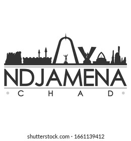 N'Djamena, Chad Skyline Silhouette City. Cityscape Design Vector. Famous Monuments Tourism.