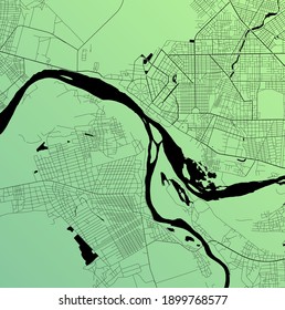 N'Djamena, Chad - Urban vector city map of African capital city with parks, roads and railways, minimalist town plan design poster, city center, downtown, transit network, blueprint