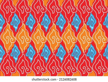 ndonesian Javanese batik cloth painting, with a mega cloudy motif with exclusive colors. Vector EPS 10