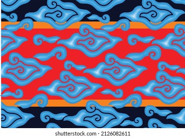 ndonesian Javanese batik cloth painting, with a mega cloudy motif with exclusive colors. Vector EPS 10