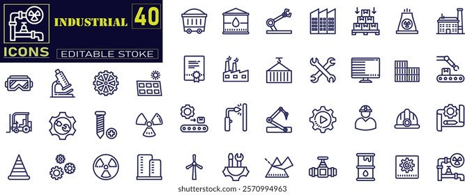 ndustrial linear icons collection.  Automation, Internet, Connection, Database, Machine Learning, Manufacturing.